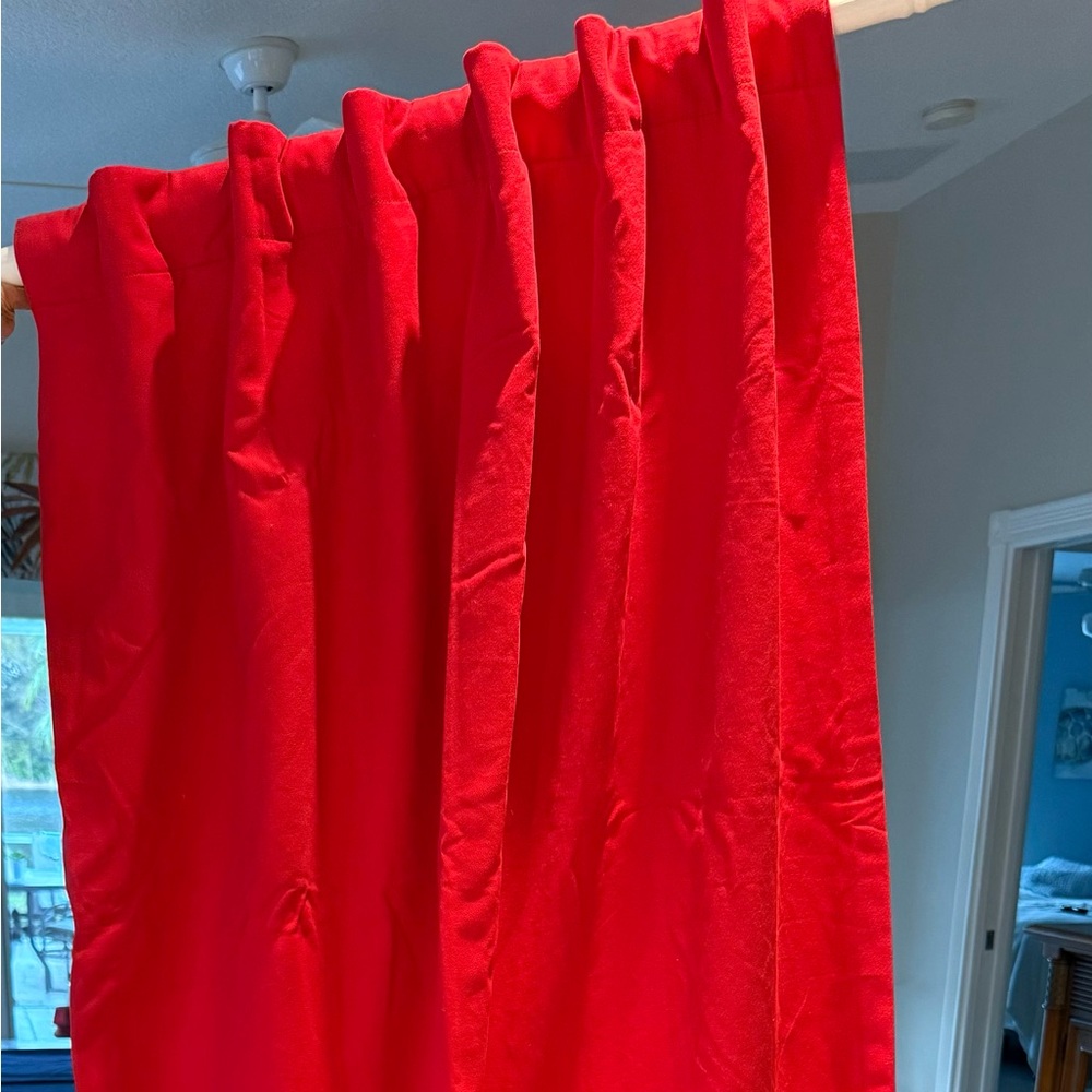 Pottery Barn Kids red cotton canvas blackout window curtain panels (2)